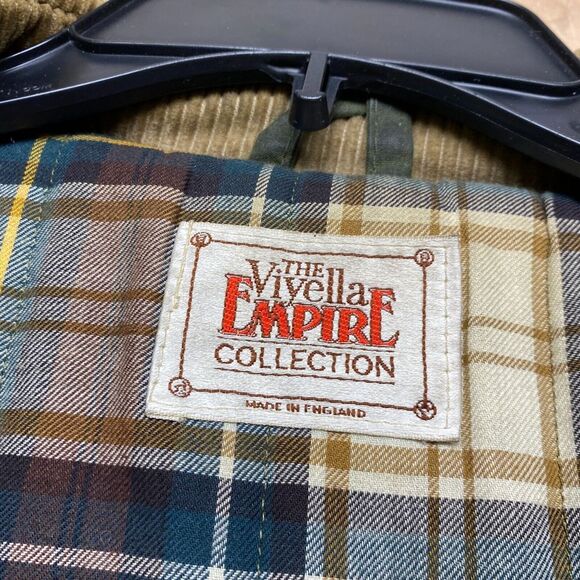 VINTAGE Viyella Jacket 42 Olive Green Wax Coat Empire Collection England Made - Picture 15 of 16